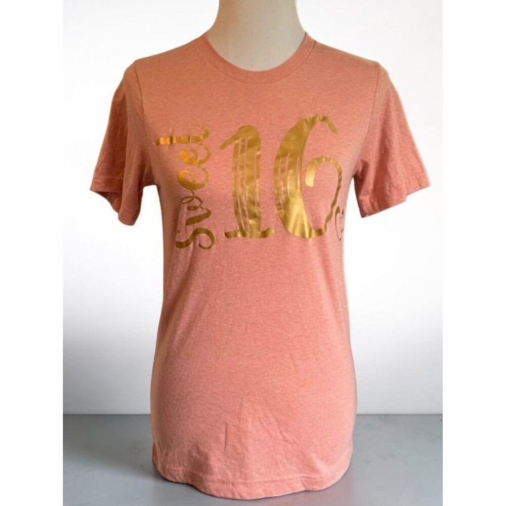 Bella Canvas Sweet 16 Graphic T Shirt Women's Small Pink Gold Foil Birthday Tee